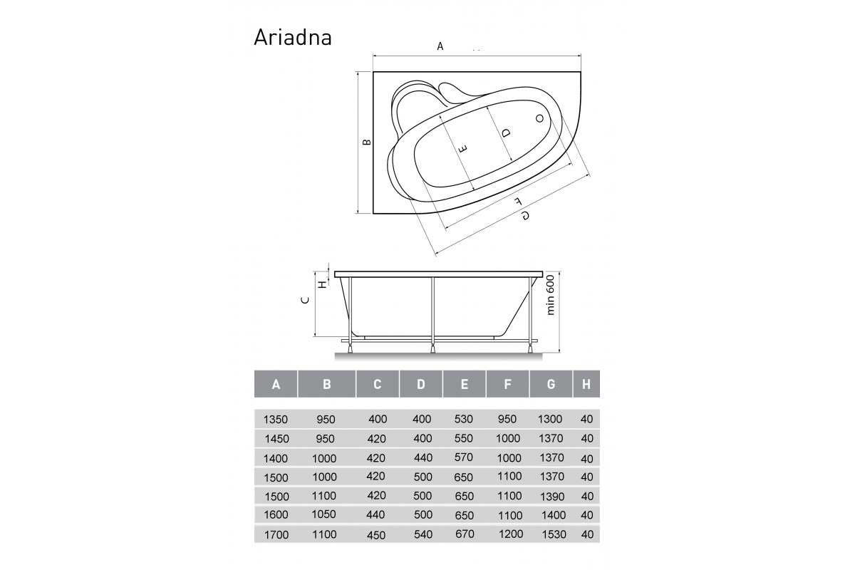 картинка Акриловая ванна Relisan Ariadna L 150x110 