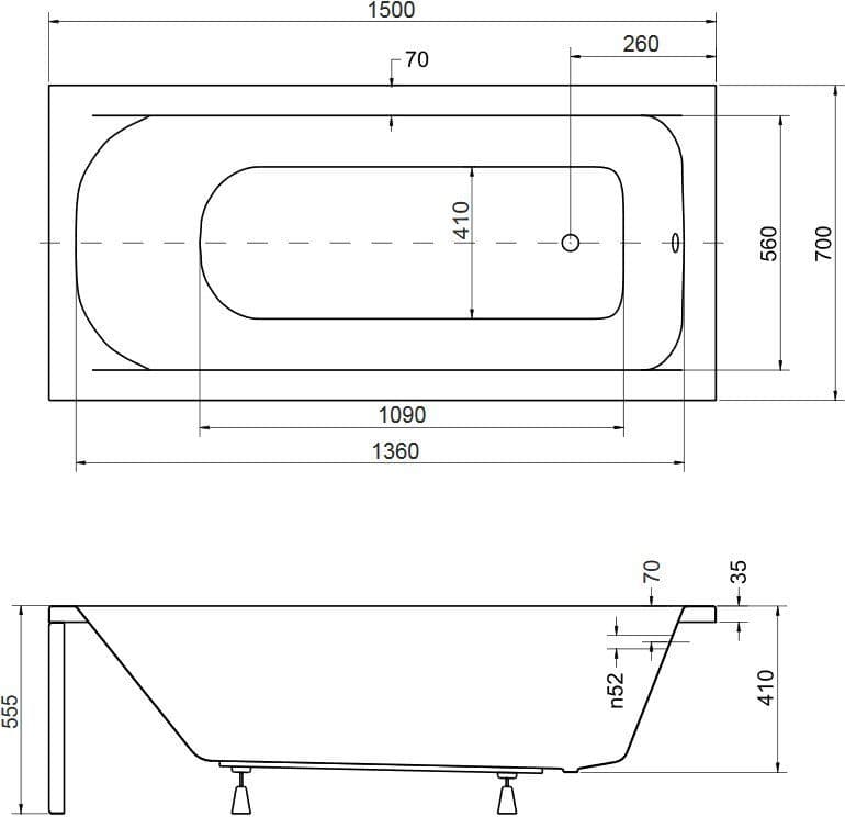 картинка Акриловая ванна Besco Continea 150x70 с каркасом KMP15070 