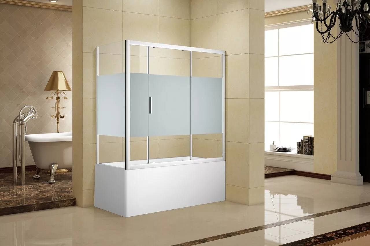 картинка Шторка для ванны Aquanet Practic AE10-B-155H150U-CP 155, прозрачное стекло/шелкография 