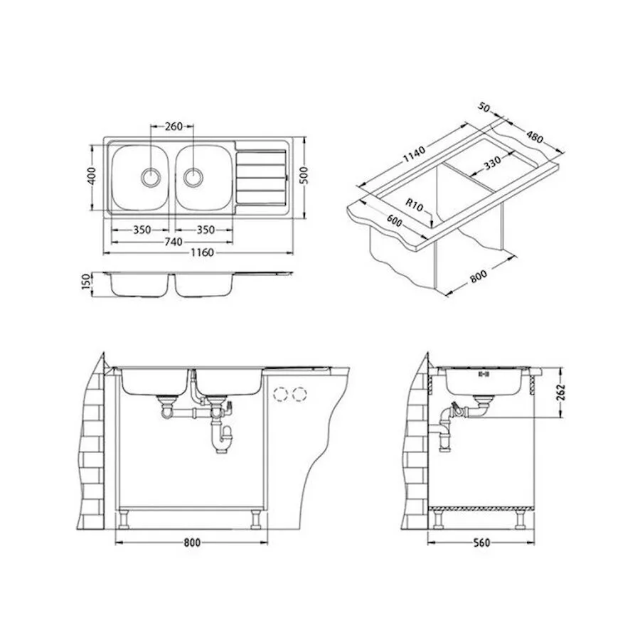 картинка Мойка Alveus LINE 100 NAT-90 1160X500 в комплекте с сифоном 