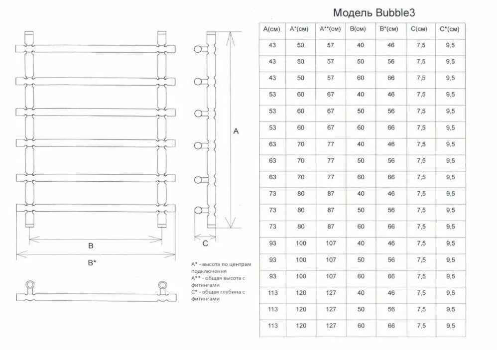 картинка Полотенцесушитель Двин Bubble3 100/60 1"-3/4"-1/2" Универсальный К1, Полированный (4627152135143) 