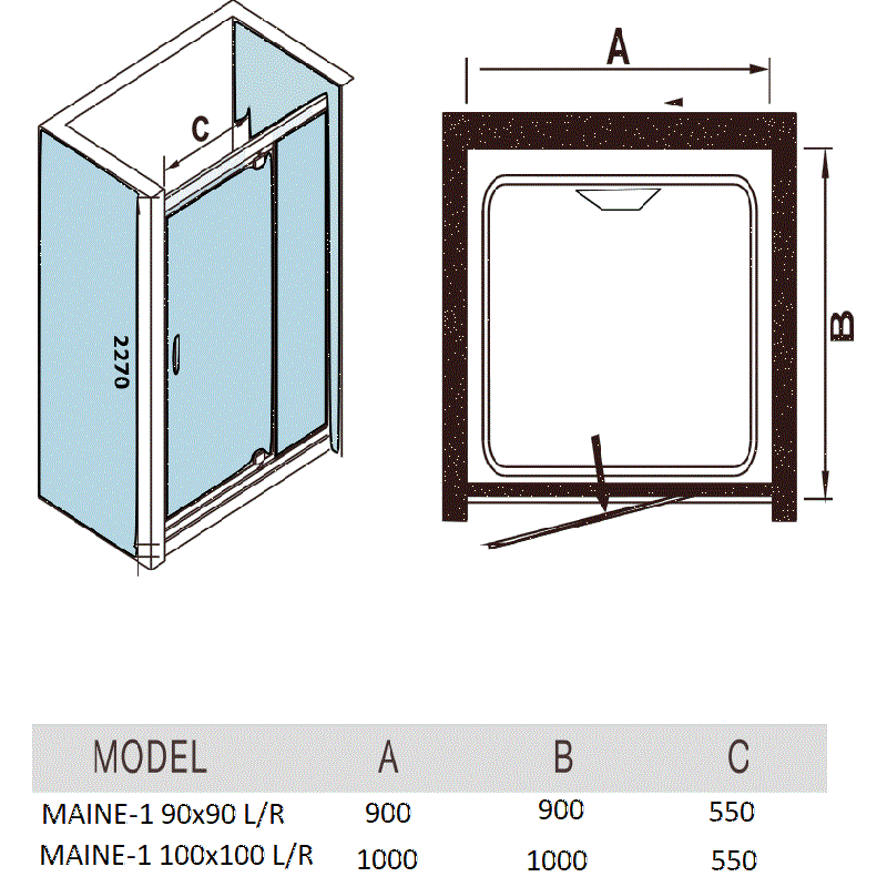 картинка Душевая кабина WeltWasser MAINE-1 90х90 L 