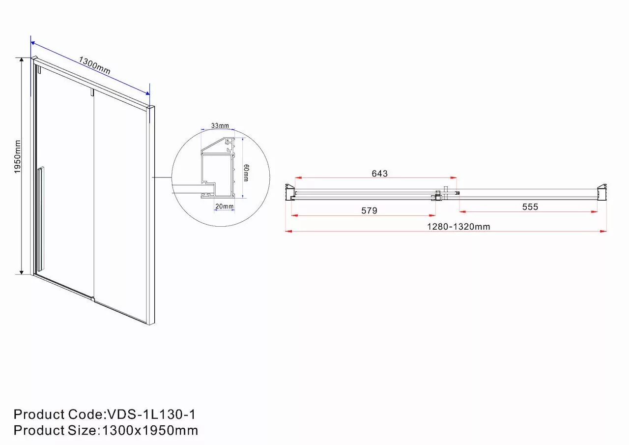 фото Душевая дверь Vincea Lugano VDS-1L130CLB-1, профиль черный, стекло прозрачное 