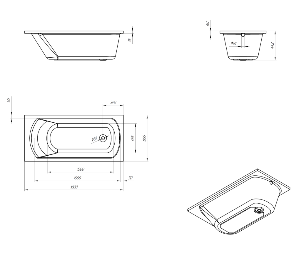 картинка Акриловая ванна Eurolux MIAMIKA 180x80 с каркасом 