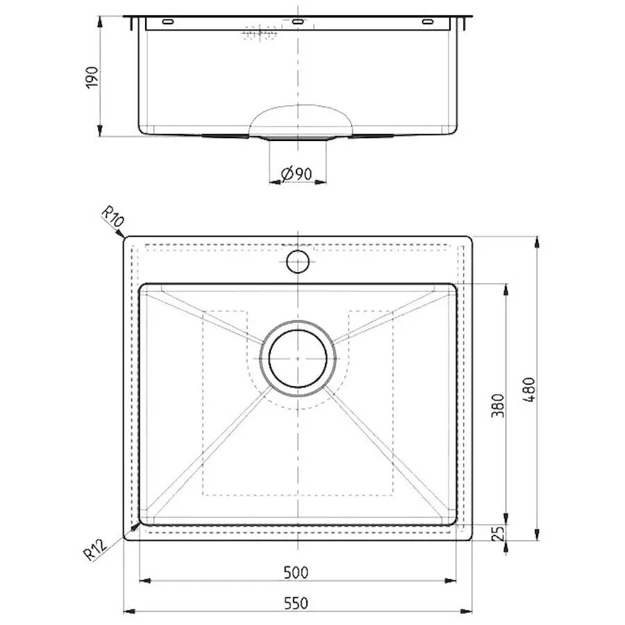 картинка Мойка Alveus QUARTO 10 BRS-90 550x480 в комплекте с сифоном 