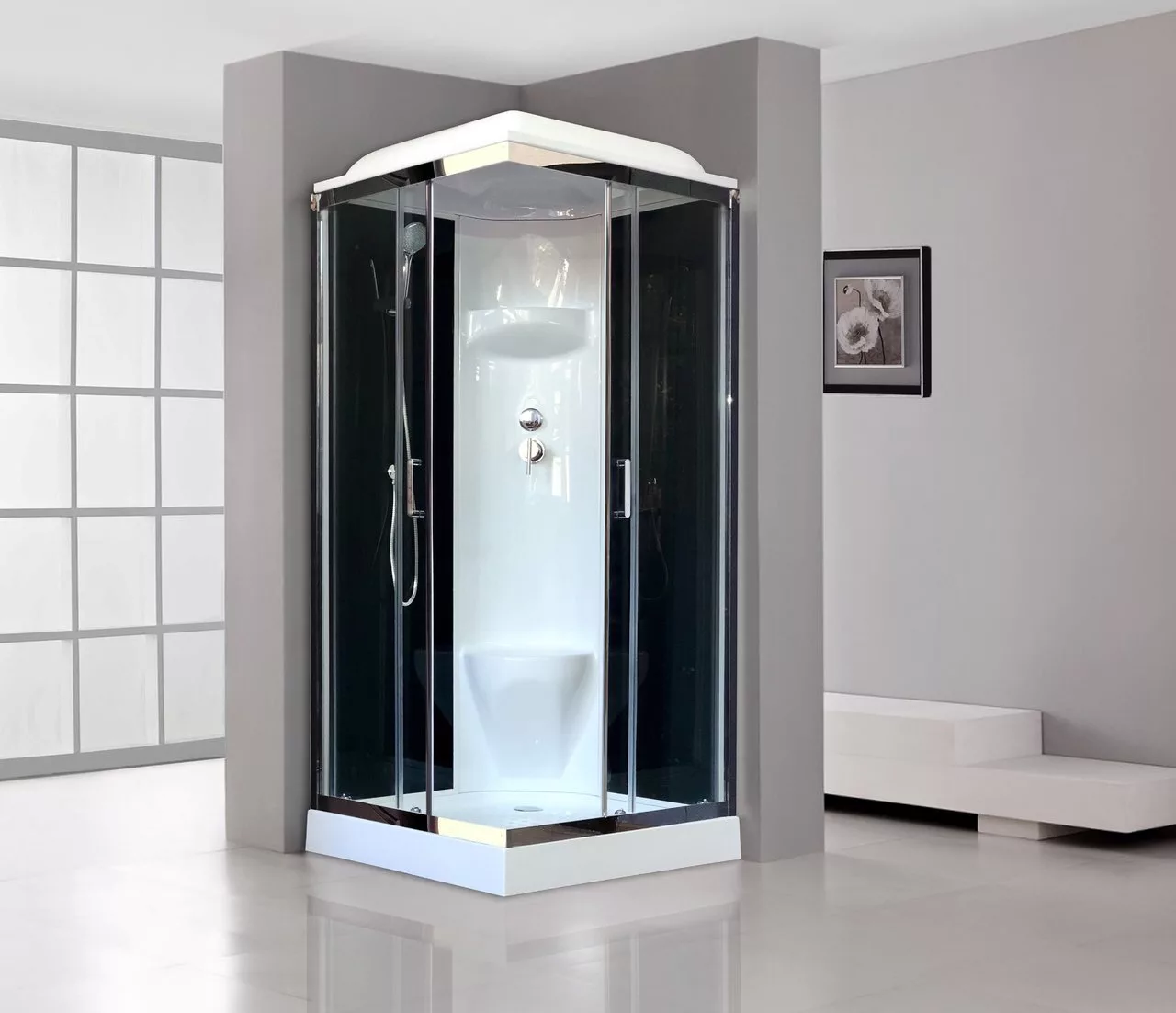 картинка Душевая кабина Royal Bath 80HP6-BT-CH (черное/прозрачное) 80x80x217 