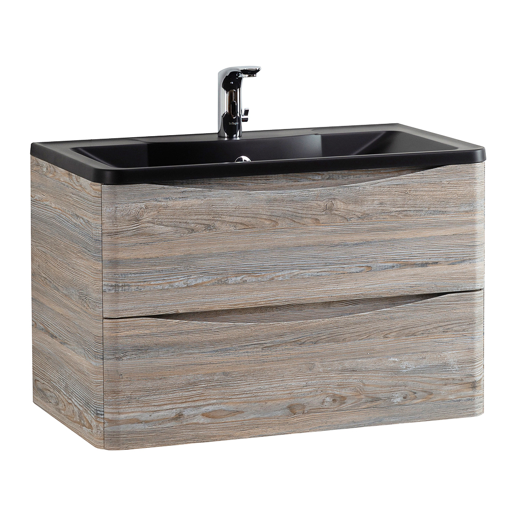 фото Тумба с раковиной подвесная BelBagno ACQUA 100 Pino Scania, раковина чёрная 