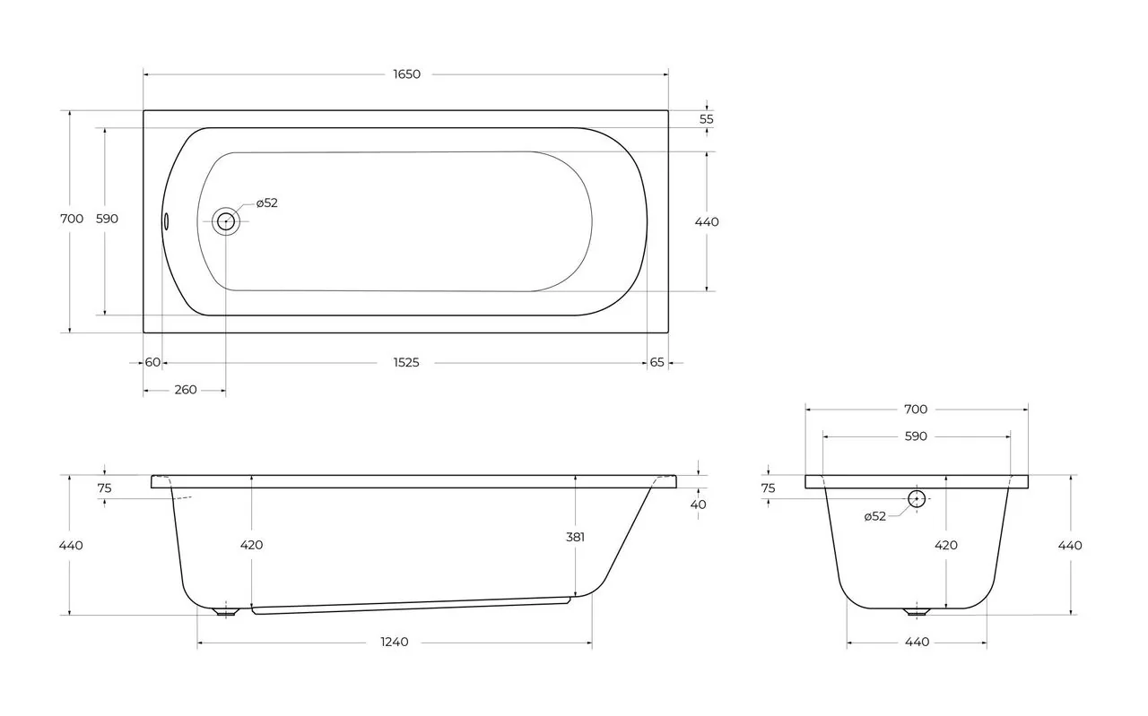 картинка Акриловая ванна CEZARES ECO-165-70-41-W37 165x70x41 