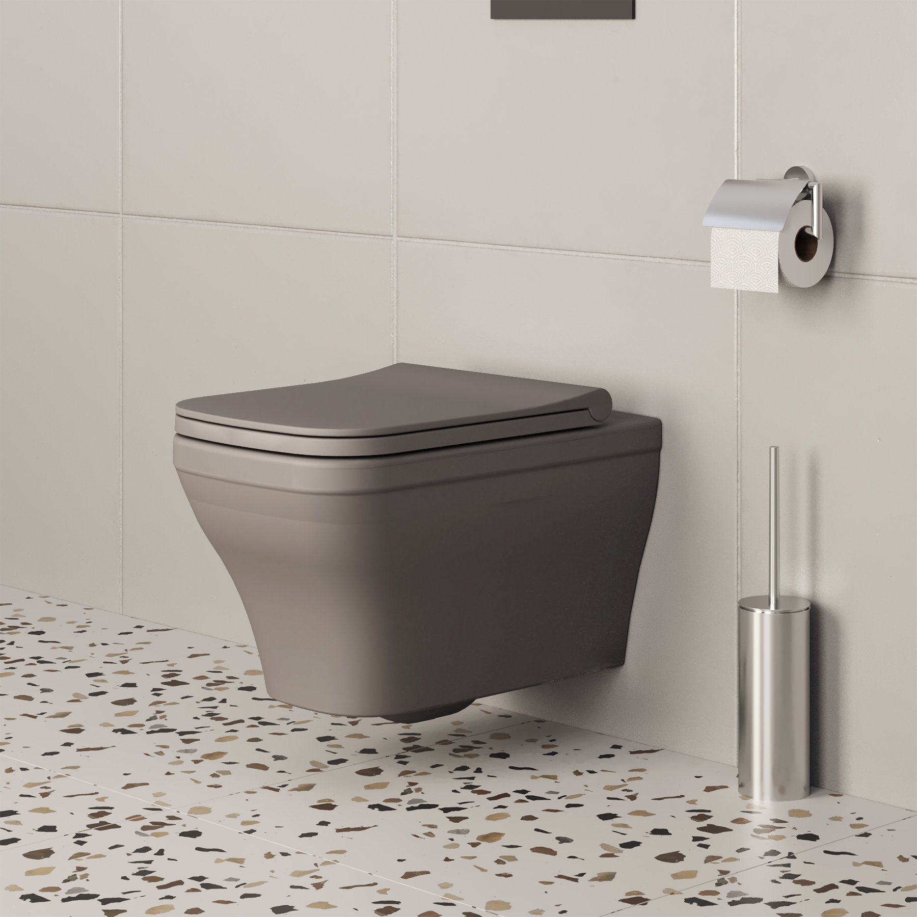 картинка Унитаз подвесной Ambassador Benefit 203T20301R серый матовый с тонкой крышкой 