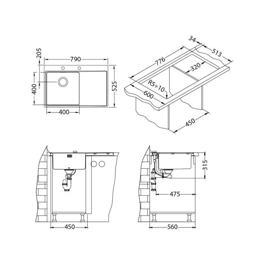 картинка Мойка Alveus PURE 40L KMB-90 790X525 левая в комплекте с сифоном 