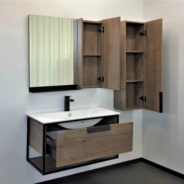 фото Тумба с раковиной Comforty Бонн 90 дуб темный, с раковиной Quadro 90 