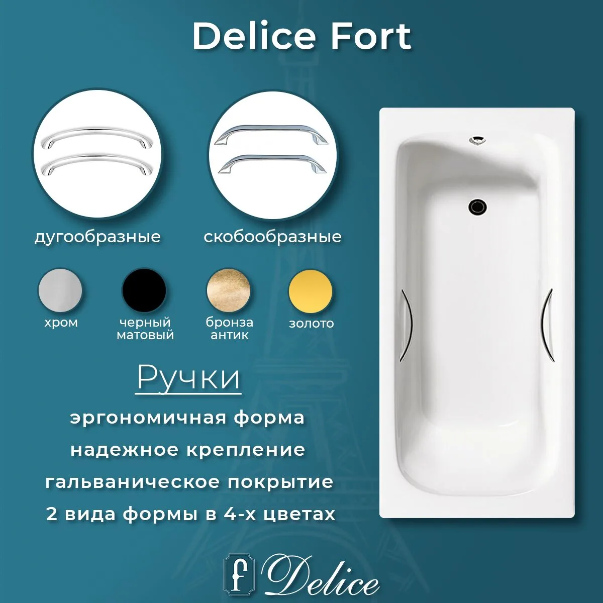 картинка Ванна чугунная Delice Fort 200х85 с отверстиями под ручки DLR230622R 