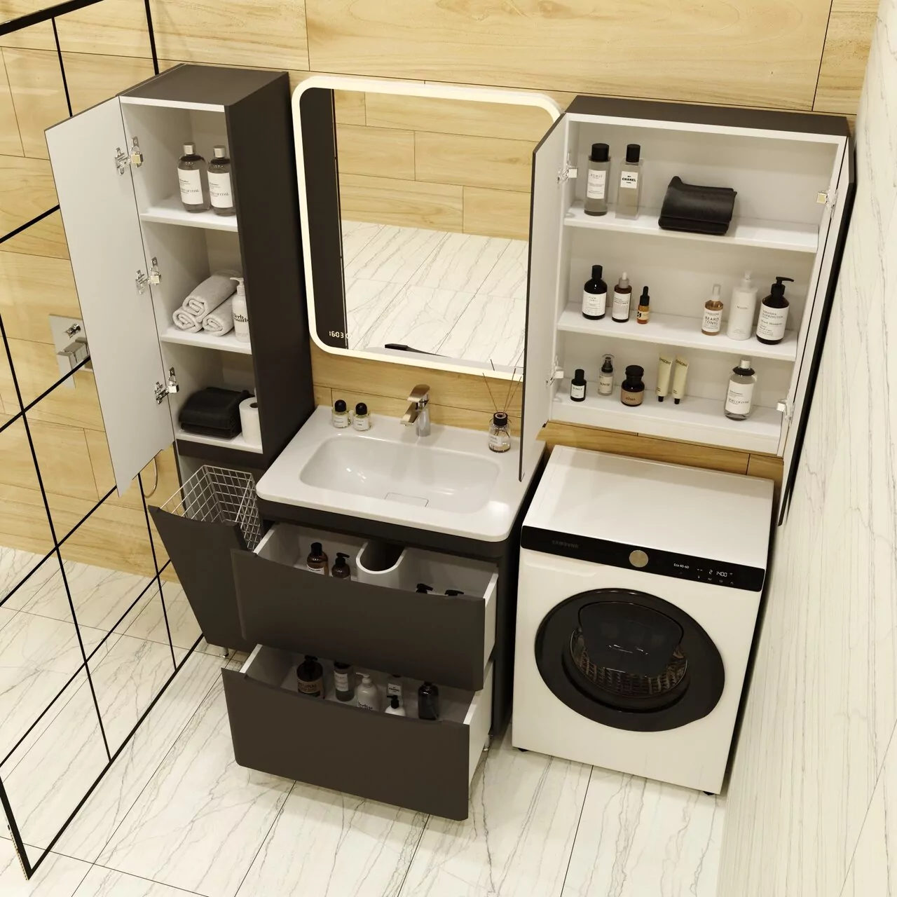 фото Тумба напольная Style Line Бергамо мини 70 2 ящика Люкс антискрейтч черный PLUS 