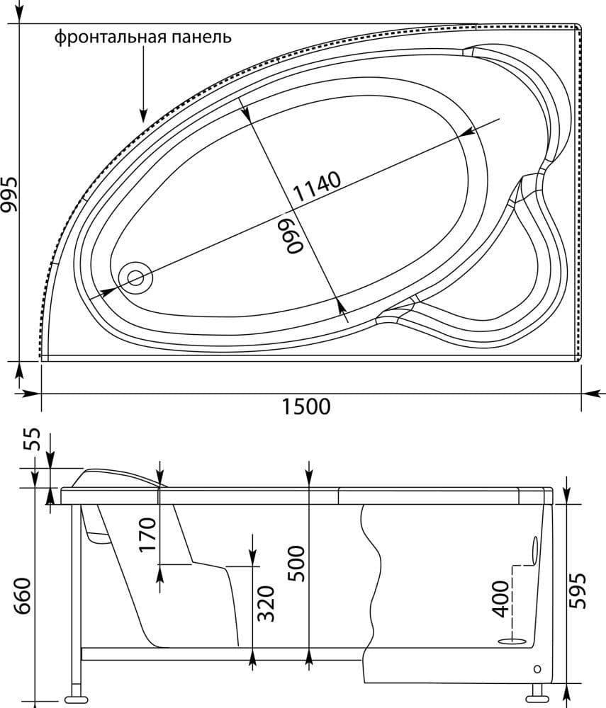 картинка Акриловая ванна Aquanet Mayorca 150x100 L с каркасом 