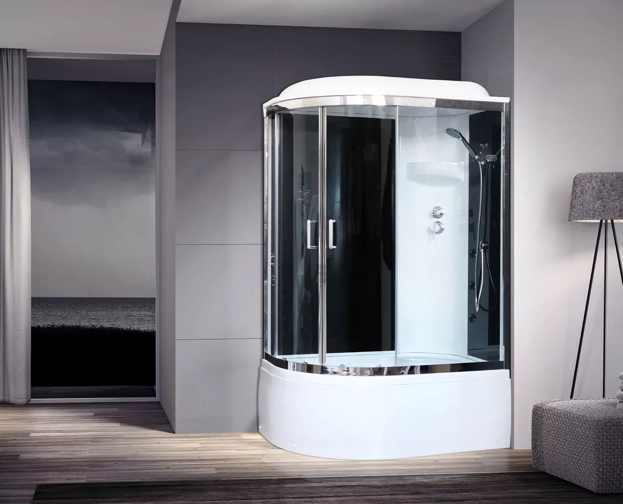 картинка Душевая кабина Royal Bath 8120BK6-BT-CH (черное/прозрачное) правая 120x80x217 