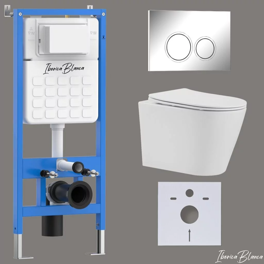 картинка Комплект 3 в 1 IBERICA BLANCA инсталляция с унитазом BURGOS ALTO IB.BRA.231.1B1 клавишей хром глянцевый ESTI-O IB.B082.003.002 