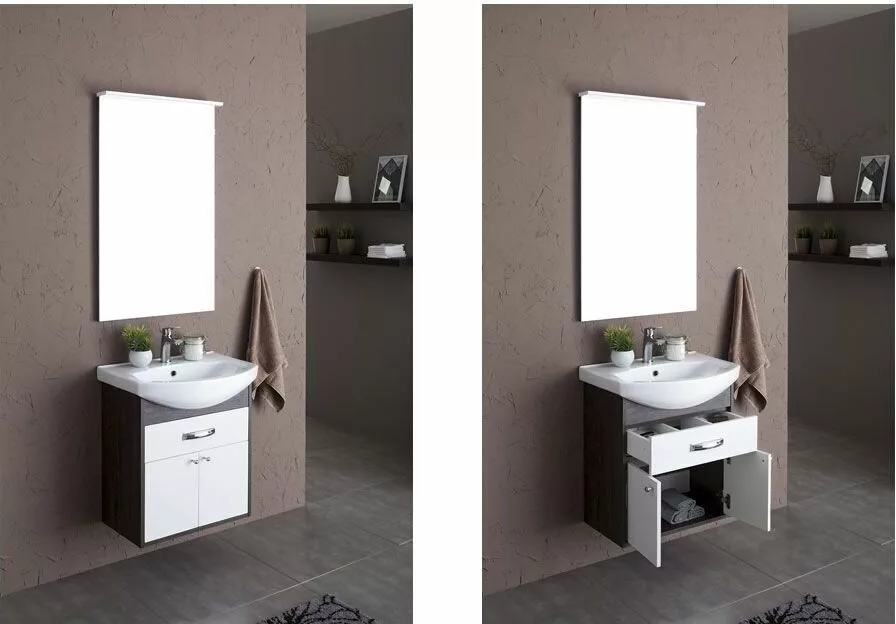 фото Тумба с раковиной Aquanet Грейс 60 дуб кантербери/белый (1 ящик, 2 дверцы) арт. 00212649 