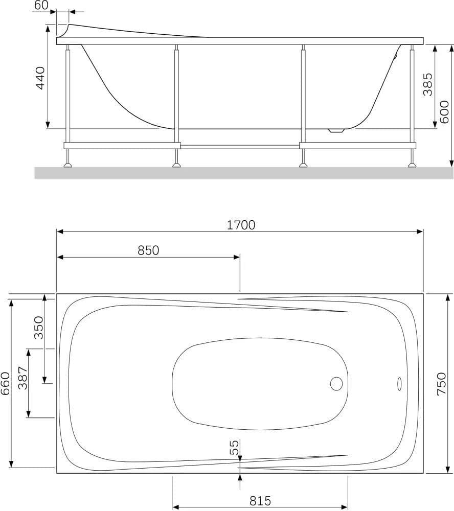 картинка Акриловая ванна AM.PM Sensation 170х75 с каркасом W30A-170-075W-R 