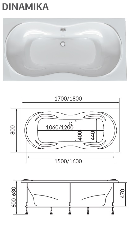 картинка Ванна 1Marka DINAMIKA 180x80 