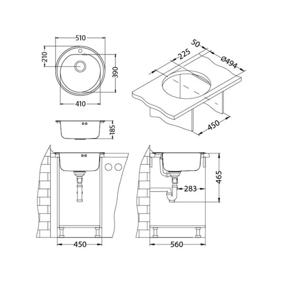 картинка Мойка Alveus FORM 30 SAT-90 FI 510X185 в комплекте с сифоном 