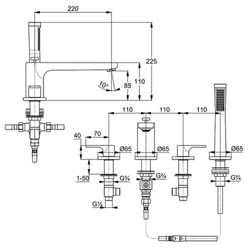 картинка Смеситель на борт ванны Kludi Zenta SL 484240565, хром 