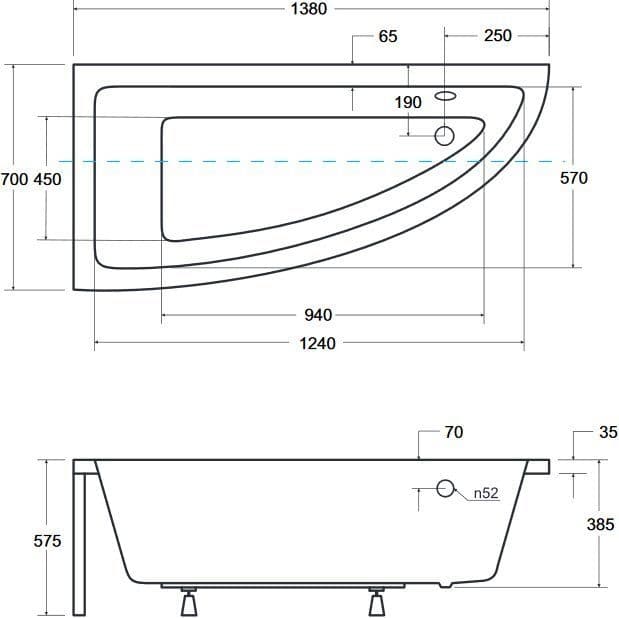 картинка Акриловая ванна Besco Praktika 140x70 L 