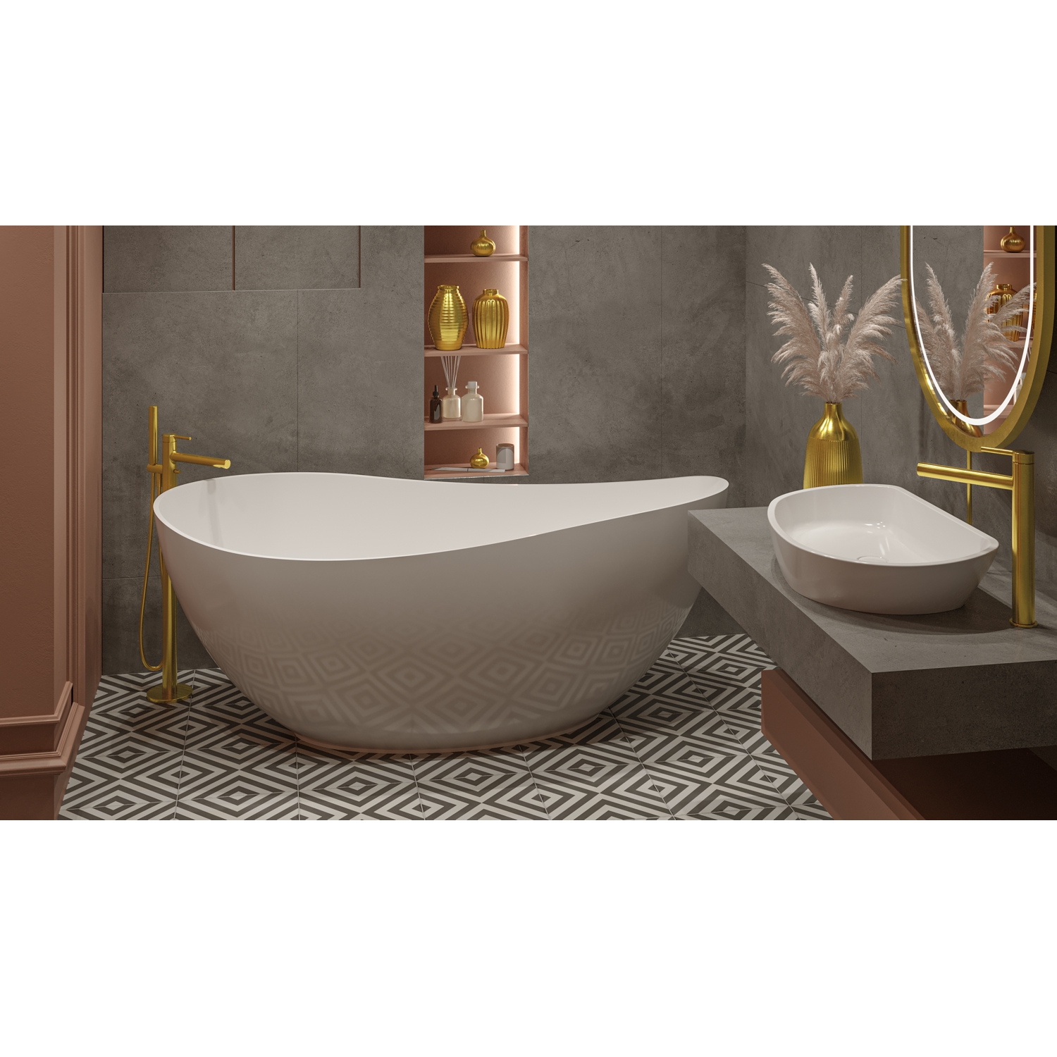 картинка Ванна WHITECROSS Ruby 170x75 белый глянец иск. камень 