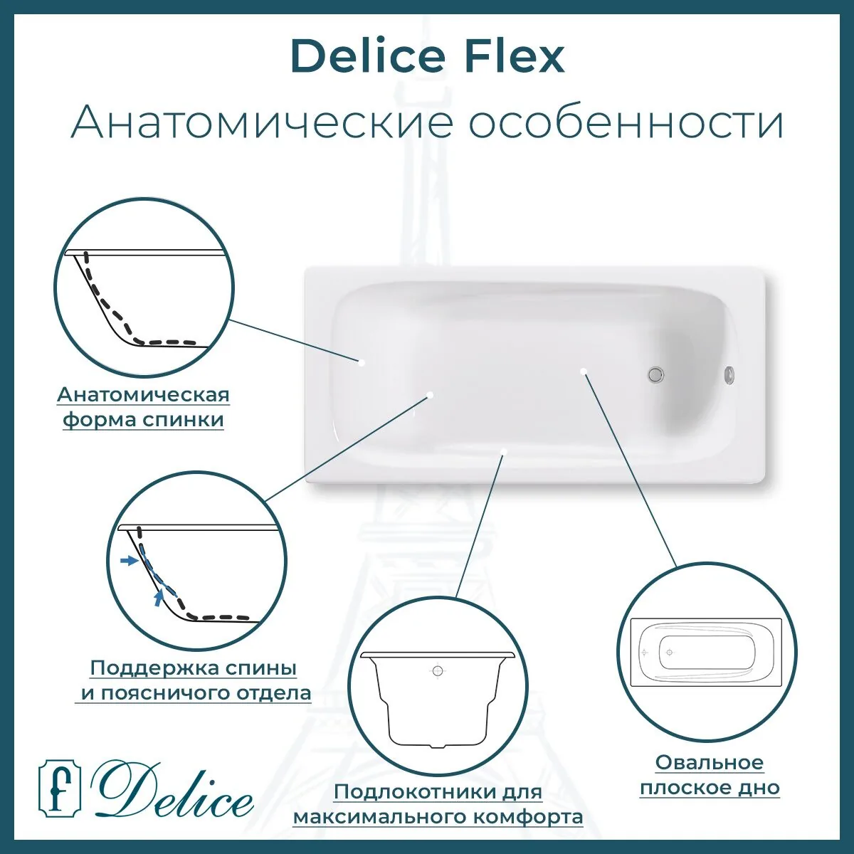 картинка Ванна чугунная Delice Flex 170х80 с отверстиями под ручки DLR230631R 