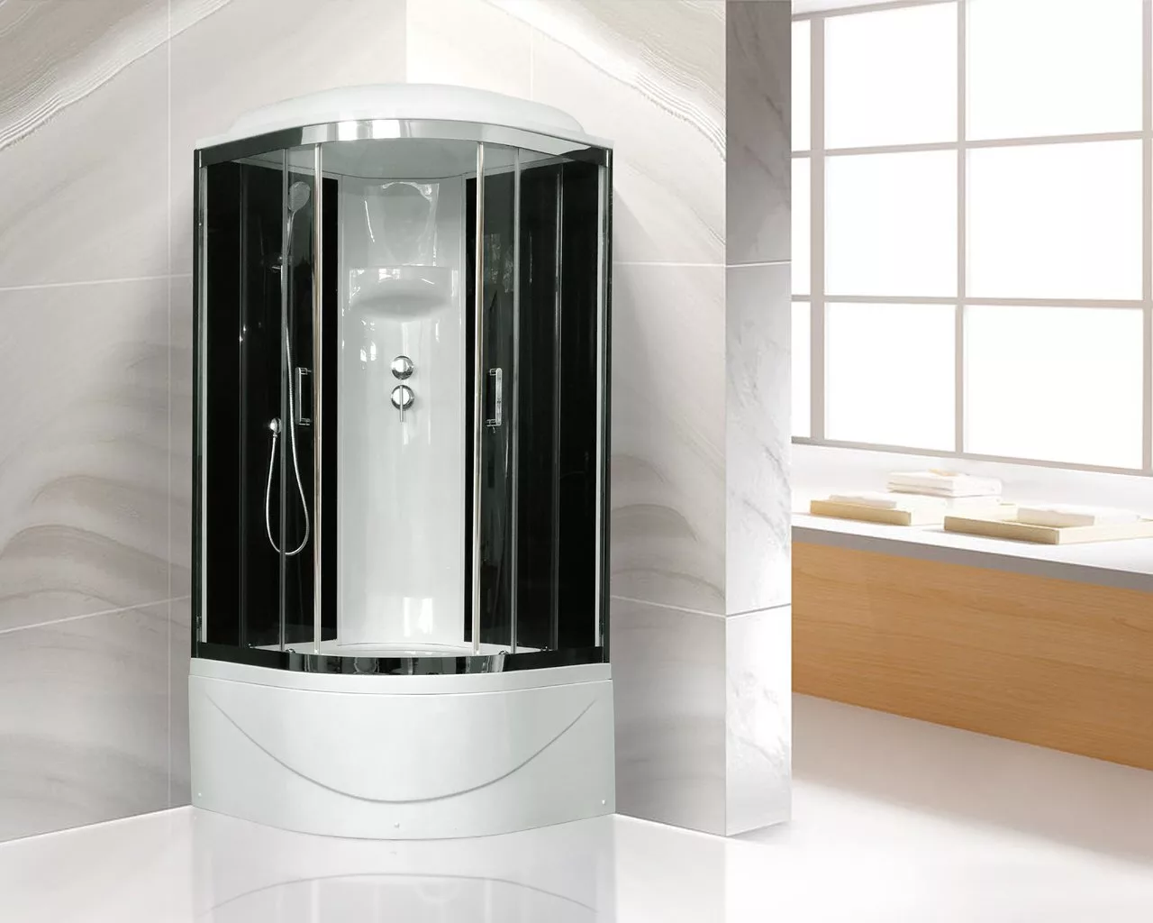 картинка Душевая кабина Royal Bath 100BK6-BT-CH (черное/прозрачное) 100x100x217 