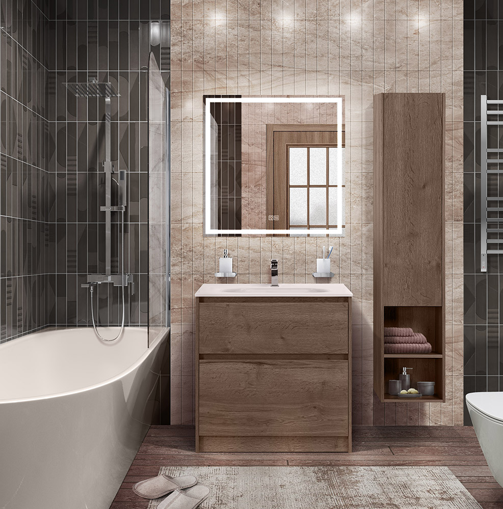 фото Тумба с раковиной напольная BelBagno KRAFT 80 Rovere Tabacco, раковина белая 