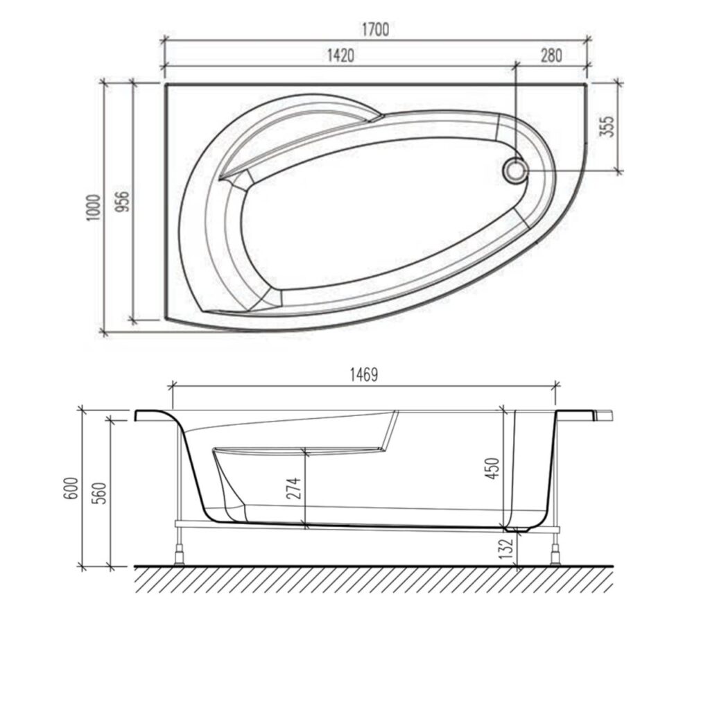 картинка Акриловая ванна Eurolux BAGI 170x100L с каркасом и экраном 