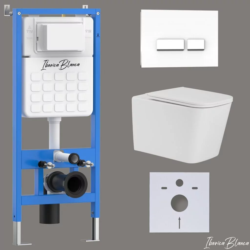 картинка Комплект 3 в 1 IBERICA BLANCA инсталляция с унитазом TOLEDO ALTO IB.TLA.234.1B1 клавишей белая глянцевая стекло CRYSTAL-R IB.B022.001.00 