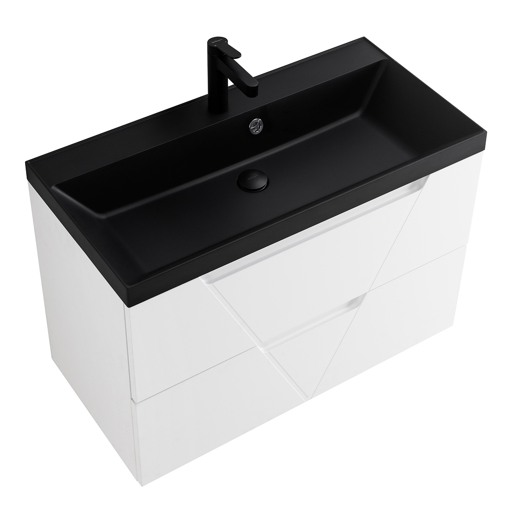 фото Тумба с раковиной подвесная BelBagno VITTORIA 100 Bianco Lucido-P, раковина чёрная 