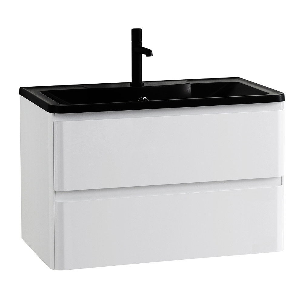 фото Тумба с раковиной подвесная BelBagno ALBANO 100 Bianco Lucido, раковина чёрная 