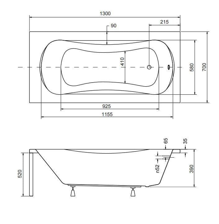 картинка Акриловая ванна Besco Aria Plus 130x70 с каркасом KMP13070 