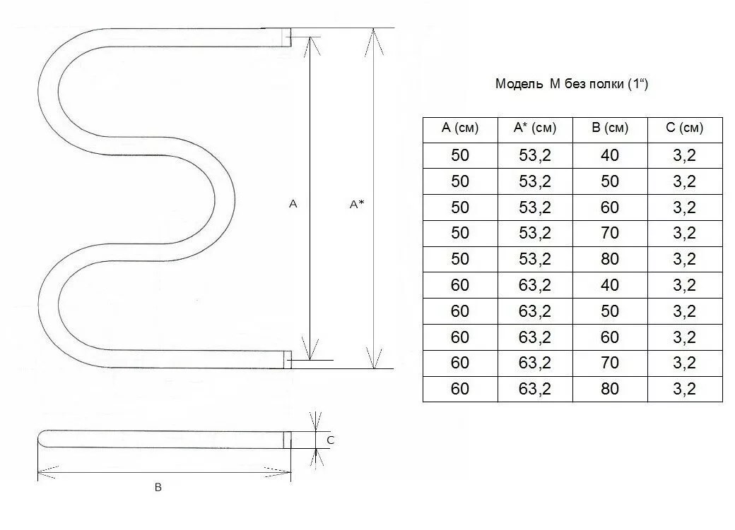 картинка Полотенцесушитель Двин M 50/70 без полки Водяной / 1" К0 Полированный (4627086011223) 