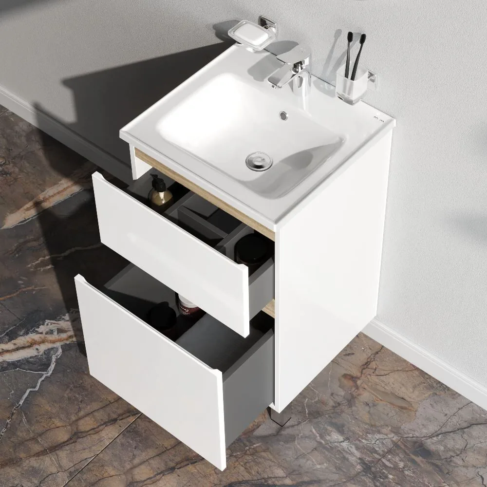 фото База с раковиной напольная AM.PM X-Joy M85A-FSX0502WG-WCC0502WG 50 см 2 ящика белый глянец 