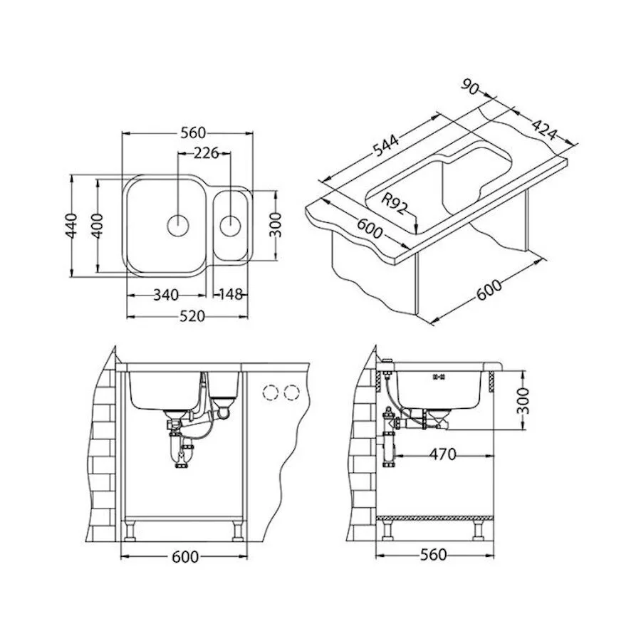 картинка Мойка Alveus DUO 70 SAT-90 560X440 в комплекте с сифоном 