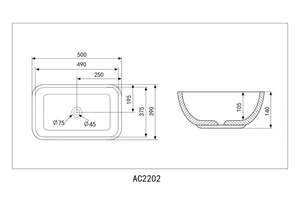 картинка Раковина накладная ABBER Rechteck AC2202MB черная матовая 