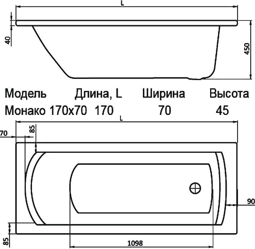 картинка Акриловая ванна Santek Монако 170 см с монтажным набором WH112421 