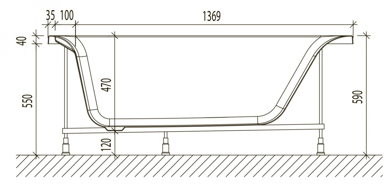 картинка Акриловая ванна Eurolux QWATRY 150x70 с каркасом 