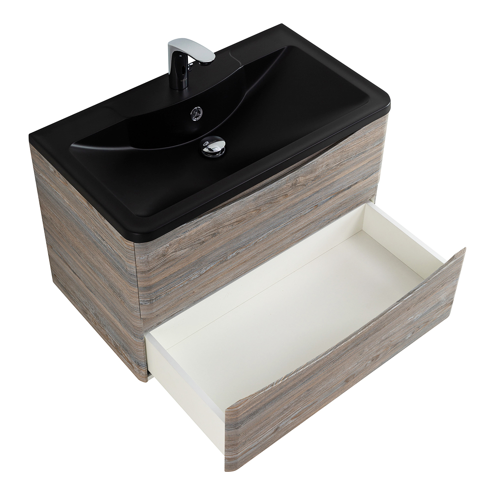 фото Тумба с раковиной подвесная BelBagno ACQUA 100 Pino Scania, раковина чёрная 