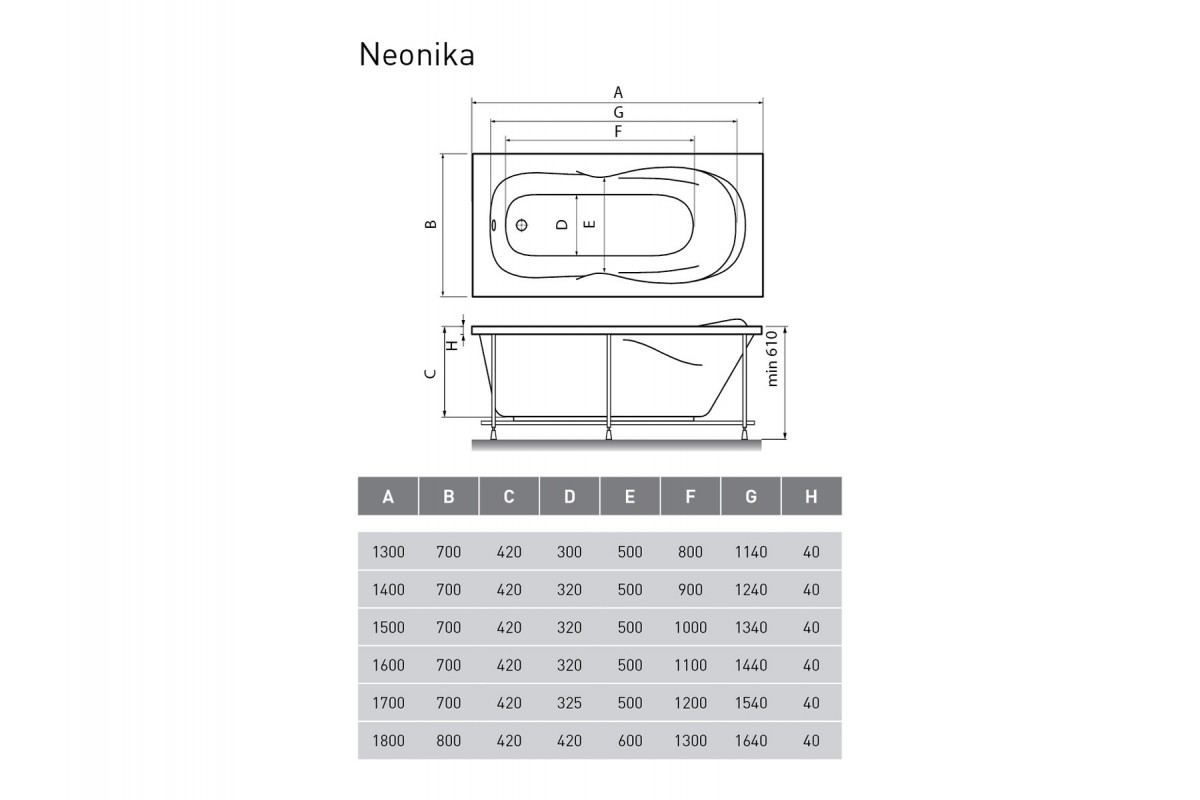 картинка Акриловая ванна Relisan Neonika 150x70 с каркасом и слив-переливом 