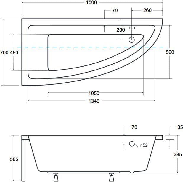 картинка Акриловая ванна Besco Praktika 150x70 L 