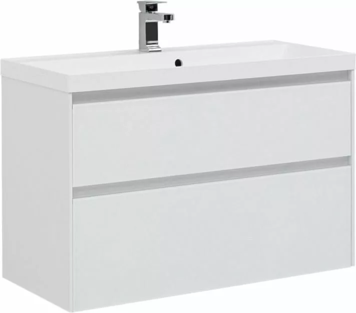 фото Тумба с раковиной Aquanet Гласс 100 белый арт. 00242526 