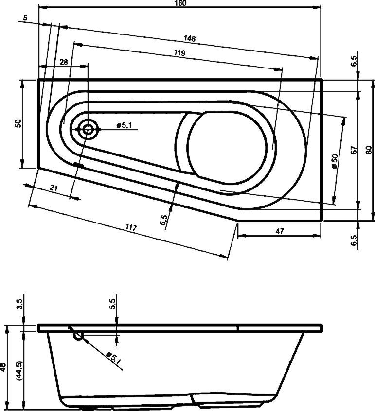 картинка Ванна RIHO DELTA 160 L B069001005 160x80 с панелью и ножками 