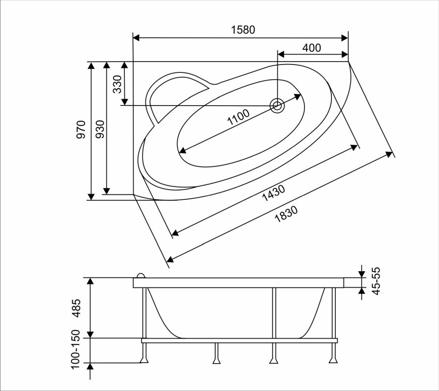 картинка Акриловая ванна Eurolux SPARTA 160x100L с каркасом и экраном 