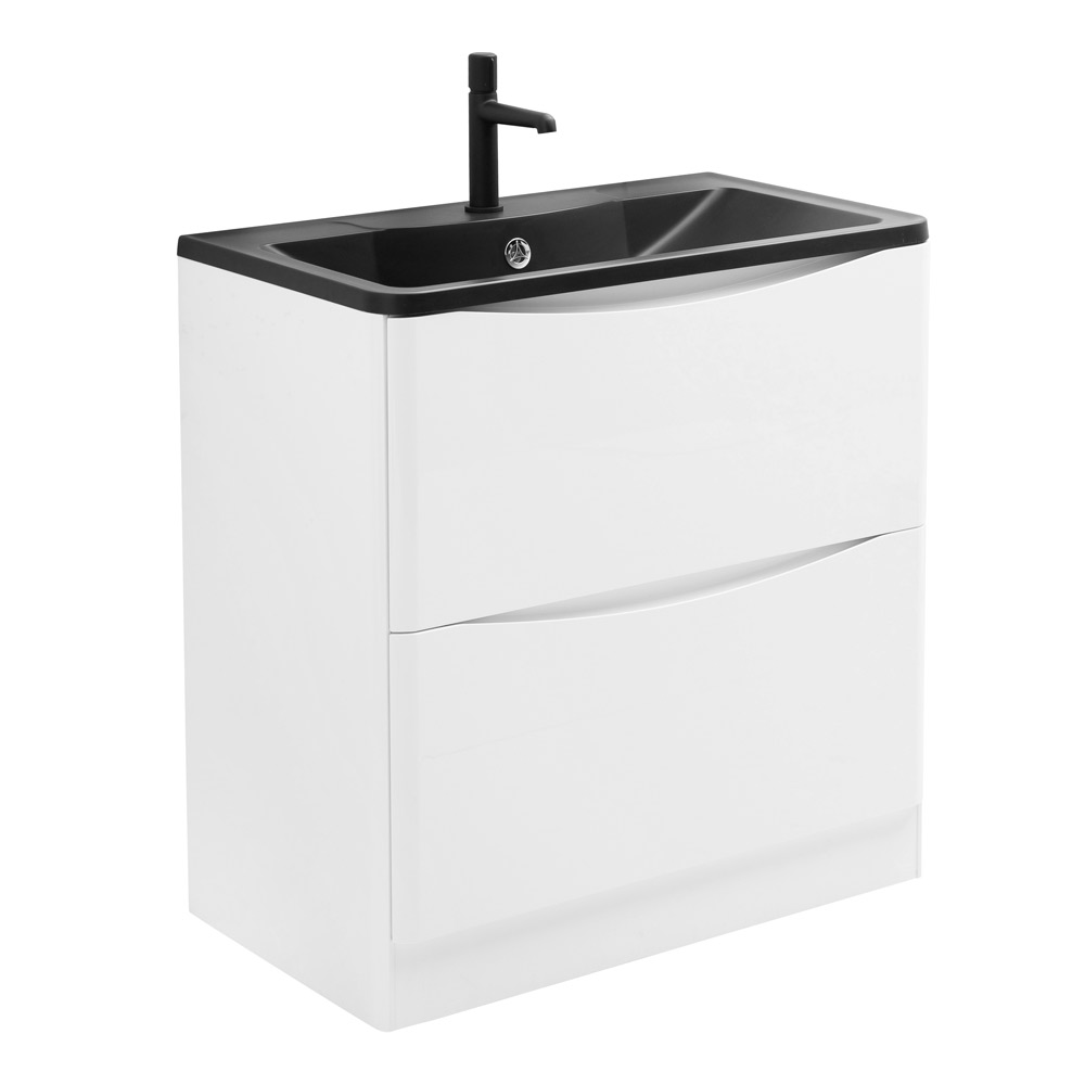 фото Тумба с раковиной напольная BelBagno ACQUA 100 Bianco Lucido, раковина чёрная 