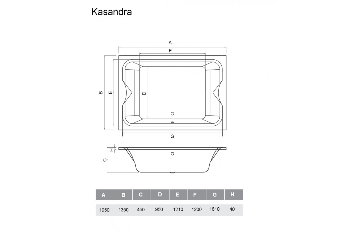 картинка Акриловая ванна Vayer Kasandra 195х135 с каркасом и слив-переливом 