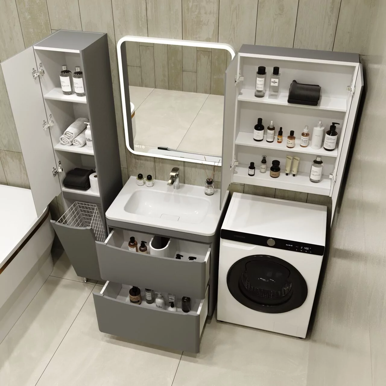 фото Тумба напольная Style Line Бергамо мини 70 2 ящика Люкс антискрейтч серый PLUS 